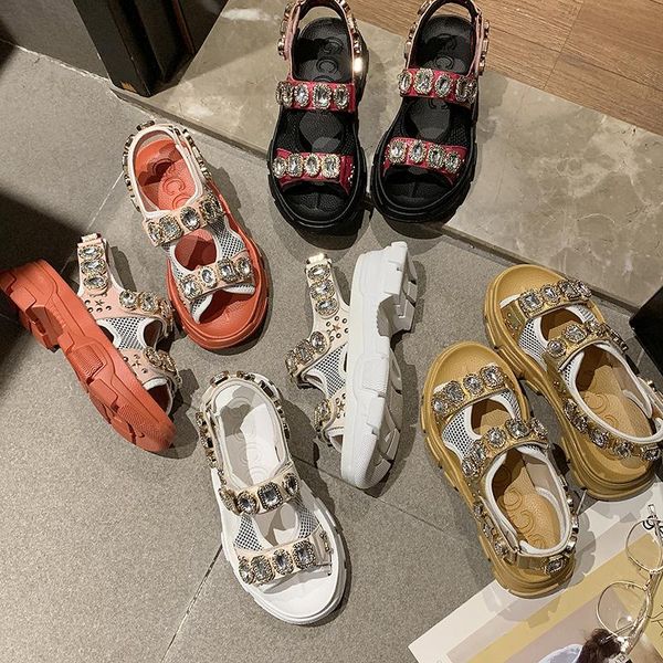 

dress shoes summer rhinestone women sandals 2021 breathable comfortable non-slip ladies walking beach 35-40, Black