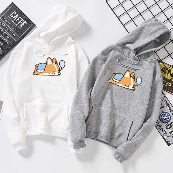 

autumn winter new cartoon animal dog hooded long-sleeved sweatshirts harajuku corgi female hoody kawaii women pullovers y0820, Black
