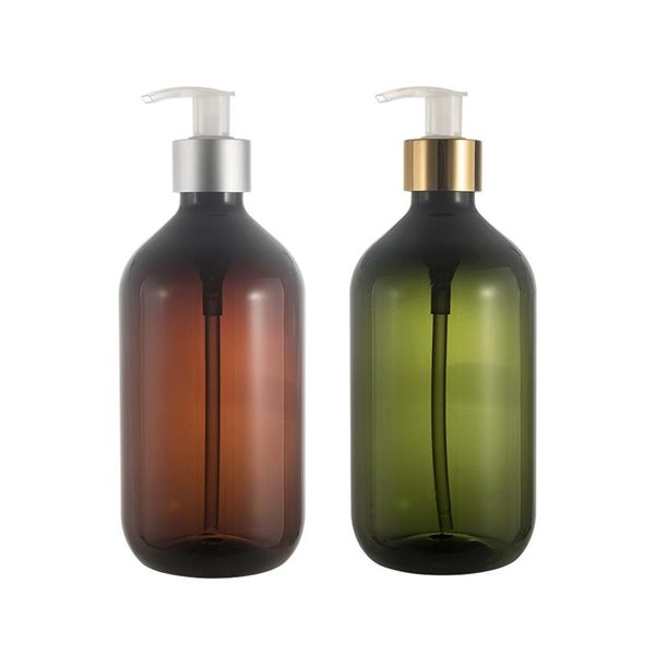 

packing bottles (10pcs)500ml empty brown/green plastic lotion bottle, electrochemical aluminum pump bottle liquid soap pet