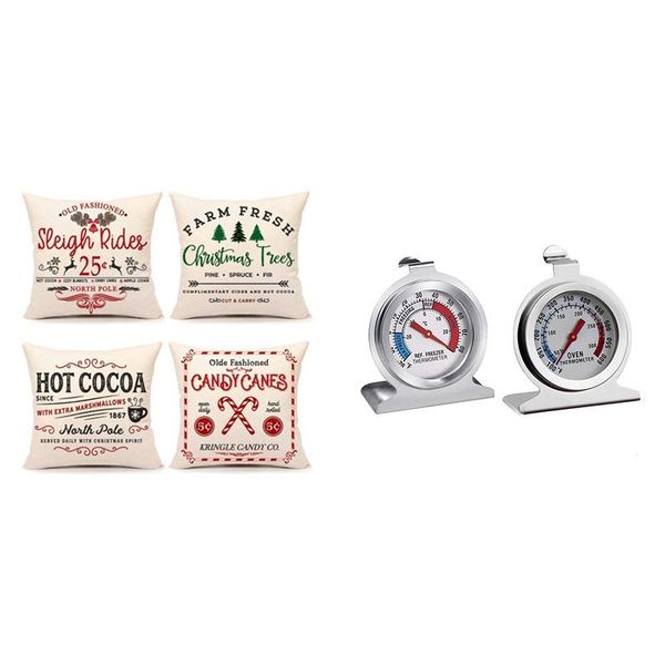 

pillow case 4 pcs rustic christmas farmhouse throw covers & 2 refrigerator oven set