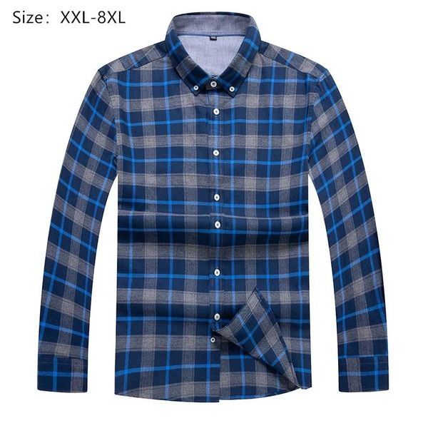 

men's casual shirts 2021 autumn winter brand high-quality 100% cotton loose plaid long-sleeved shirt business plus size blue red, White;black