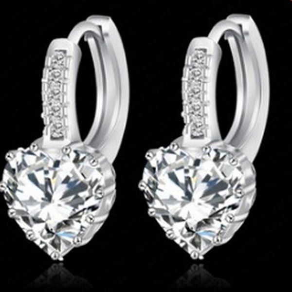 

factory outlet stud earrings for women european and american fashion earring white gold color earing heart zircon earings, Golden;silver