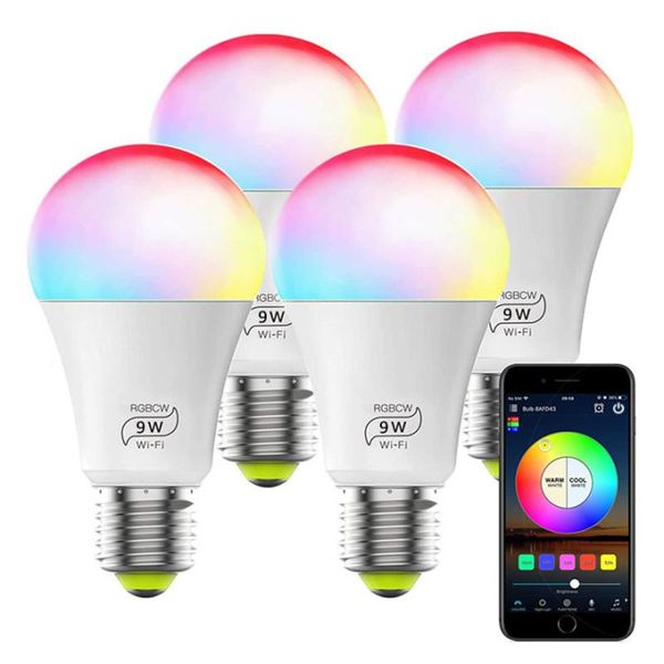 

bulbs e26 e27 smart light bulb rgbcw wifi dimmable multicolor led lights 9w compatible with alexa, google home and ifttt