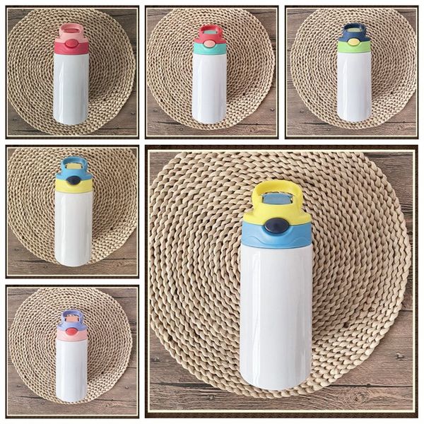 

12 oz kids stainless steel tumbler thermos mugs straw cap water bottle portable sublimation sippy cup student sports 6 colors jy0022