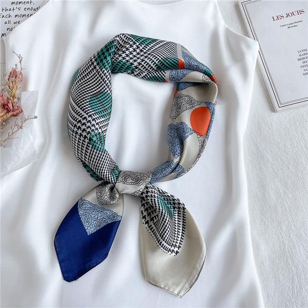 

scarves 2021 retro dots print square scarf for women silk shawl neckerchief female headband hair wrap ladies foulard hijab bandana, Blue;gray