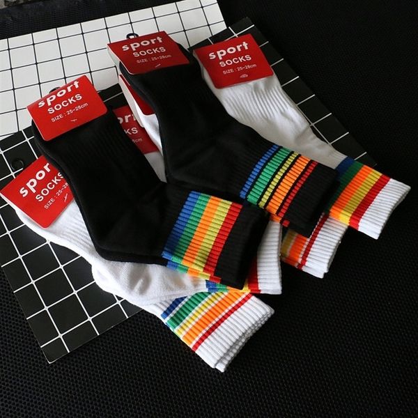

njah rainbow stripe men's sports towel bottom thickened men's basketball badminton badminton wool ball socksstyle street socks, Black