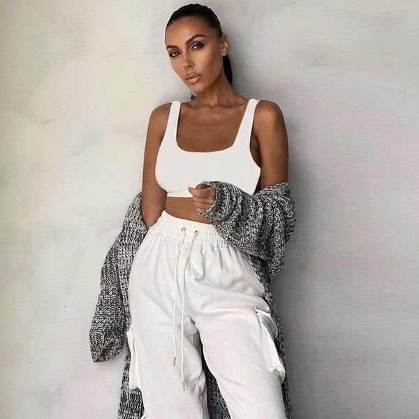 

crop pocket sweatpants suit women tracksuits sets sleeveless vest trousers pants two piece joggers streetwear female women's, White
