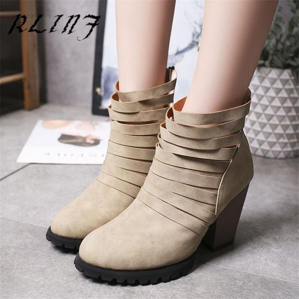 

boots rlinf women buckle artificial leather patchwork shoes sapatos mulheres cross strappy women's chunky ankle, Black