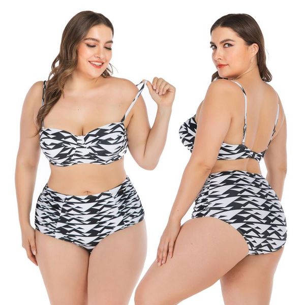 

women's plus size swimsuit high waisted tummy control bikini set push up halter swimming costumes l-4xl one-piece suits