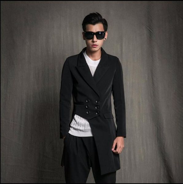 

autumn and spring men's fashion hairstylist asymmetry suit tide single jacket coat singer stage costumes clothing suits & blazers, White;black