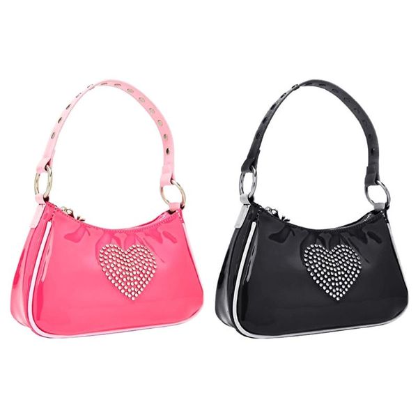 

waist bags retro underarm bag pu leather clutch rhinestone handbag zipper closure