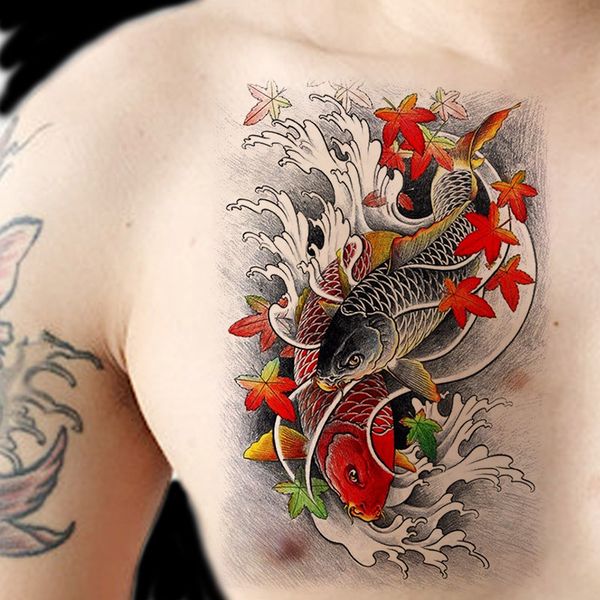 

creative tattoo paste men's fashion personality lasting non domineering fish totem large pattern waterproof sweat proof flower arm ches