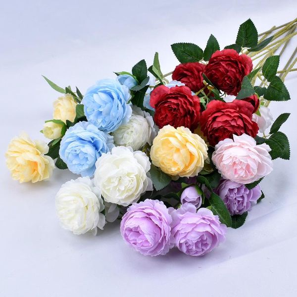 

bouquet 3 heads european rose artificial flowers camellia silk fake flower flores for wedding home decoration indoor decorative & wreaths