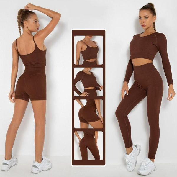 

yoga outfit seamless set women 2 piece gym clothing outfits high waist leggings sports crop push up tracksuit fitness for