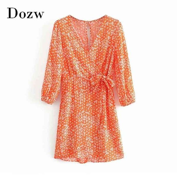

summer floral print beach dress boho style bow tie mini elegant deep v-neck split es sundress vestidos 210515, Black;gray