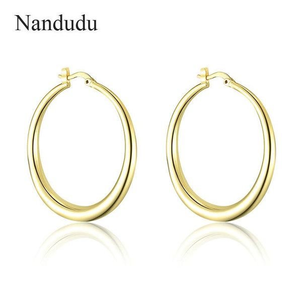 

nandudu simple korean fashion big round circle hoop earrings for women geometric ear hoops earing brincos jewelry gift ce538 & huggie, Golden;silver