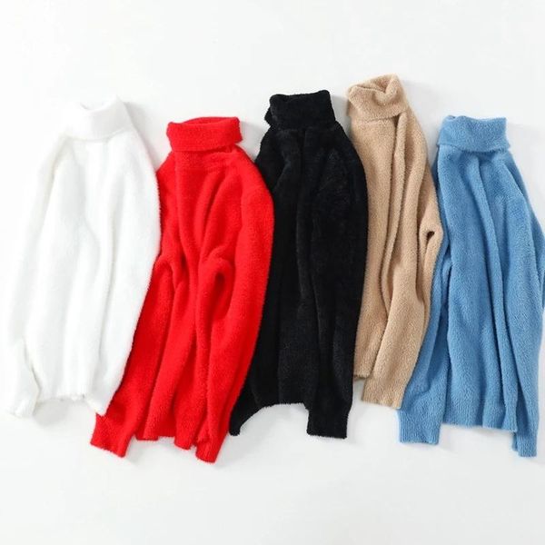 

men's sweaters faux mink knitted for men autumn fashion trends basic clothing teenage solid turtleneck jumpers streetwear, White;black