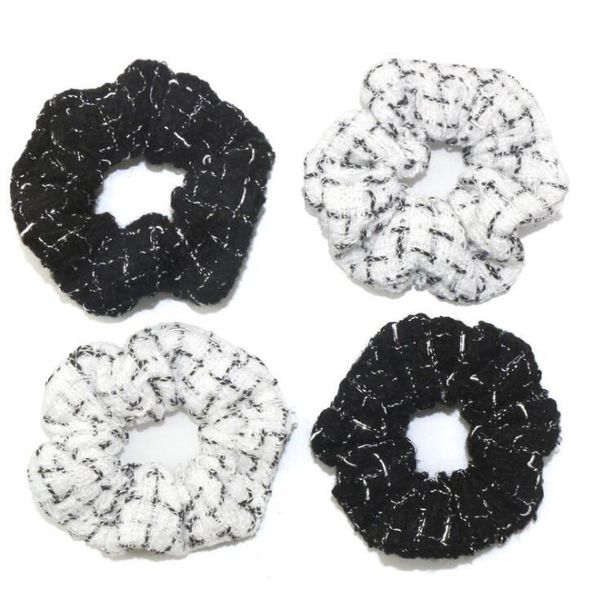 

women scrunchies hair ties accessories fabric elastic band knitting intestine ring, Slivery;white
