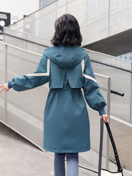 

women's trench coats hit color fashion hooded coat for women 2021 spring autumn long sleeve splice slim outerwear female windbreaker k6, Tan;black