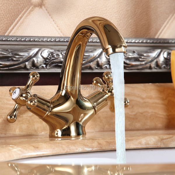 

bathroom sink faucets luxury classic golden solid brass single hole double handle water and cold faucet unique designer vanity