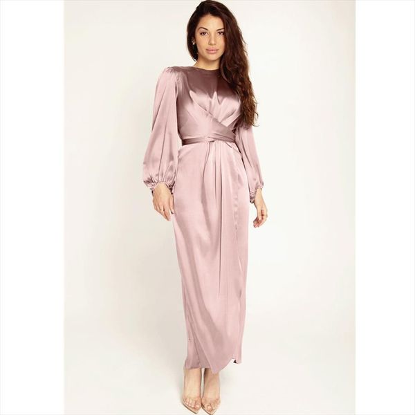

arab islamic dubai satin womens dress high waist abaya muslim soft elegant corset long sleeve robe marocain kaftan, Black;gray