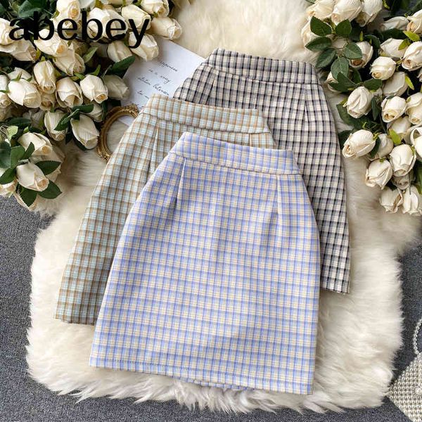 

women vintage plaid skirts korean style chic high waist a-line summer fashion streetwear short skirt 210512, Black