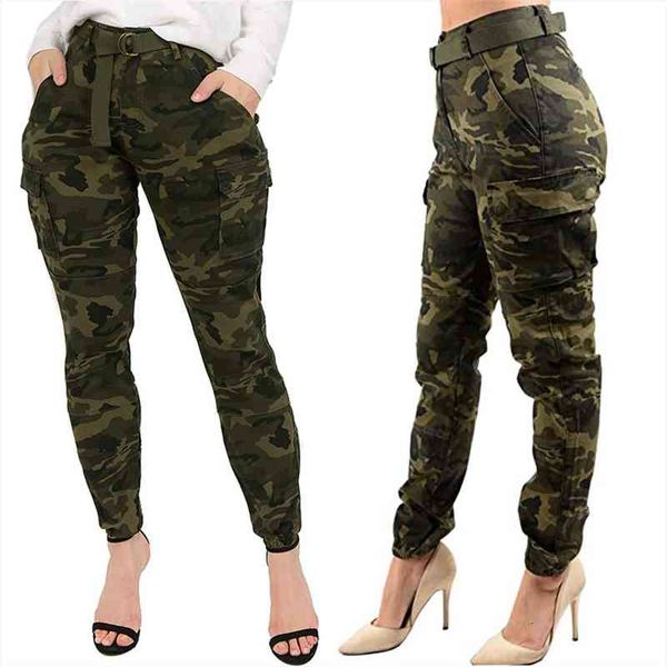 

cargo camouflage with matching belt women capri pantalones fashion winter autumn high waist slim fit jogger trousers, Black;white