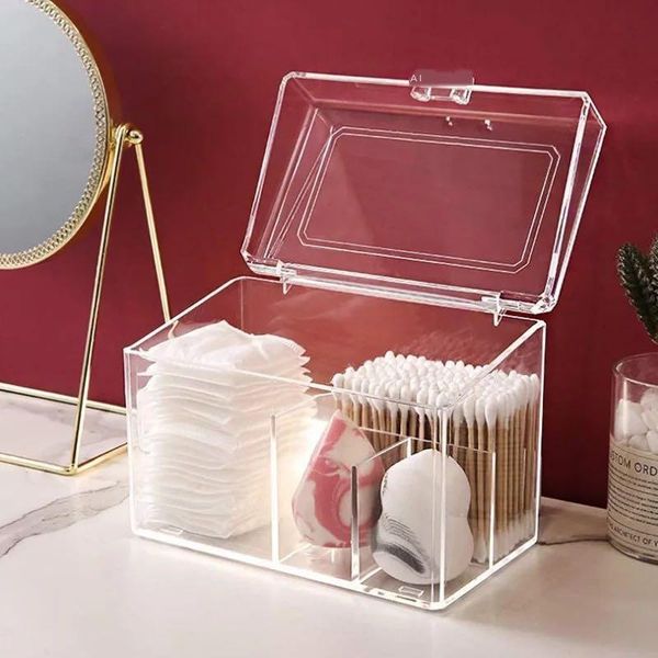 

storage boxes & bins acrylic makeup organizer for cotton pads/swab/beauty blender box with lid lipstick/nail polish