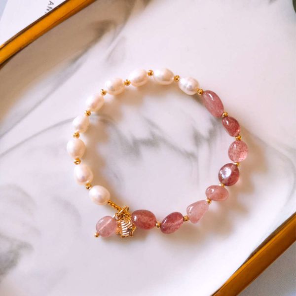 

natural baroque pearl amethyst bracelet female strawberry crystal small group fish friend string beads jewelry, Black