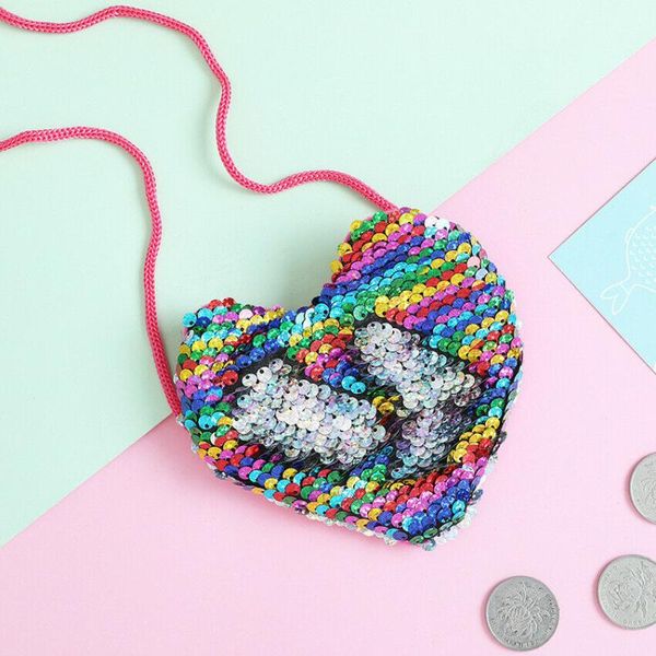 

fashion kids girl childs shoulder paillette bag crossbody heart mini bags sequin colorful coin purses purse, White