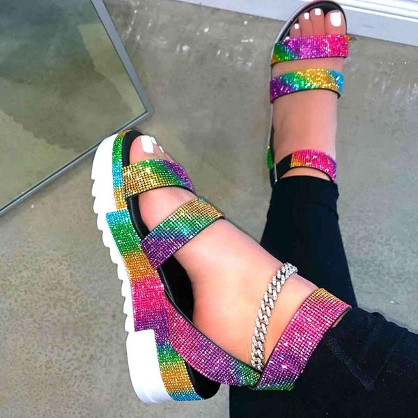 

dress shoes brand leisure big size 43 cosy heels platform crystals gladiator summer women sandals, Black