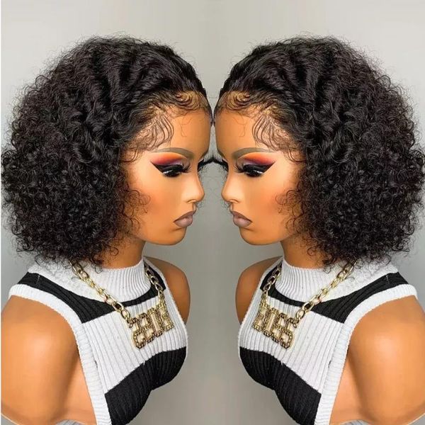 

lace wigs cexxy pixie cut wig short curly human hair 13x1 transparent for women pre plucked, Black;brown