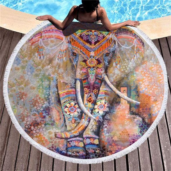

towel microfiber 3d boho elephant printed beach for yoga mats tassel blankets large round 150cm tapestry home decor