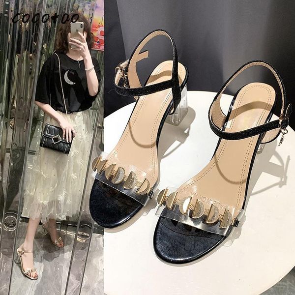 

sandals female fairy wind 2021 spring and summer korean version transparent with soft bottom thick wild word belt, Black