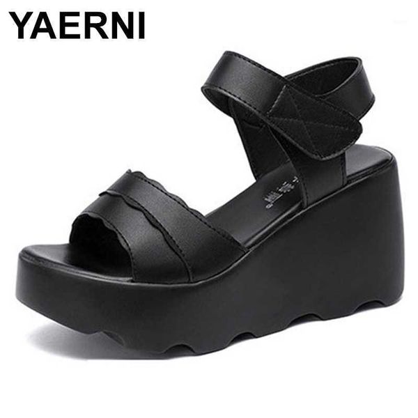 

sandals yaerni 2021 big size 32-43 platform wedge women shoes summer high heels ladies leather sandal for office1, Black