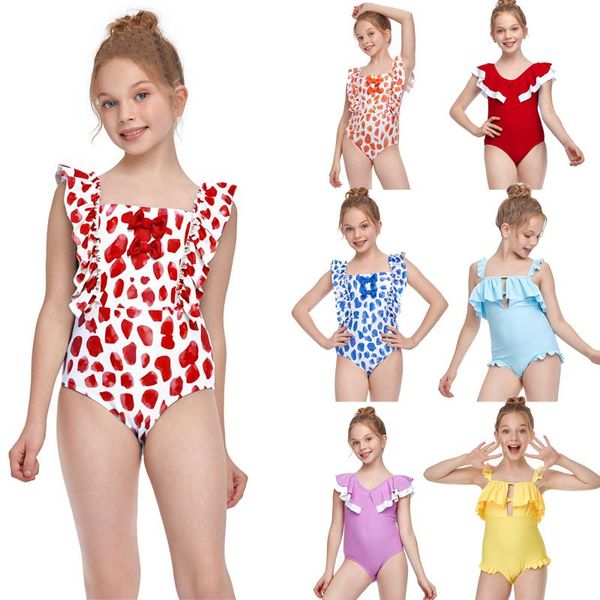 

design polka dot print 2021 kids swimsuit girls one-piece baby cute swimwear beachwear children bathing suit suits