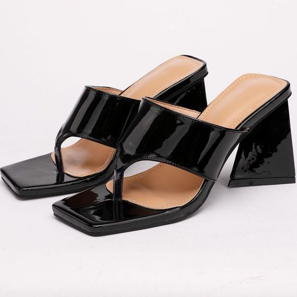 

slippers women slides ladies clip toe slip on mules shoes black/white/red simple outdoor fashion strange style patent leather