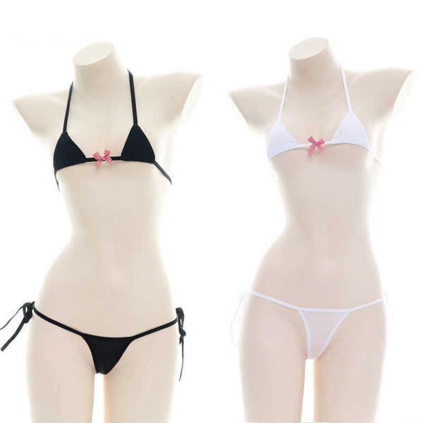 Japonês Bonito Micro Bikini Mini Bra e Panty Set Underwear Mulheres Meninas Eróticas Kawaii DDLG Lingerie Anime Vaca Cosplay Outfit Novo Y0911
