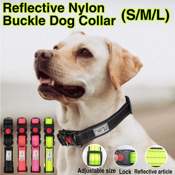 

dog collars & leashes adjustable pet nylon reflective night safe for small medium collar