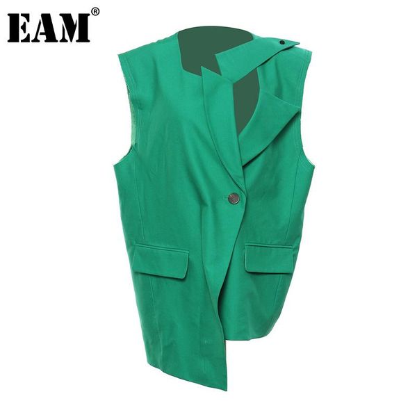 

women's vests [eam] women loose fit green irregular big size hollow out vest lapel leeveless fashion tide spring autumn 2021 1de1536, Black;white