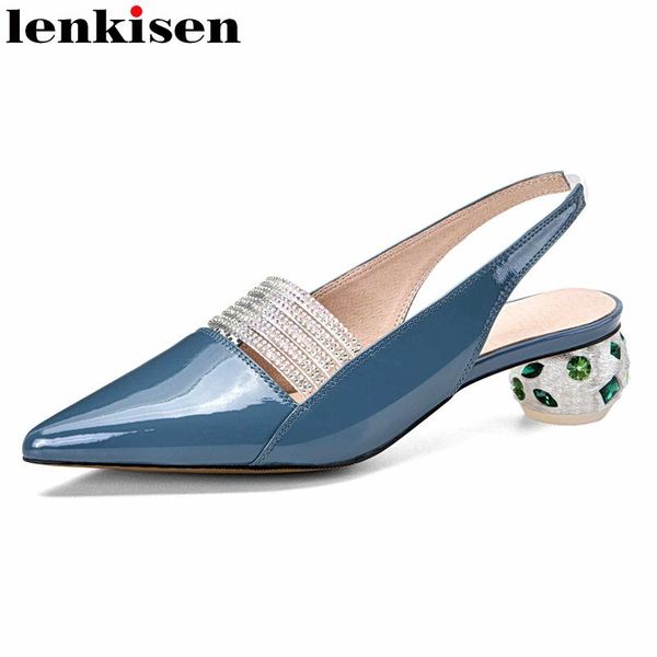 

dress shoes lenkisen simple style rhinestones elastic band pointed toe med strange crystal heels beauty lady dance party women pumps l68, Black