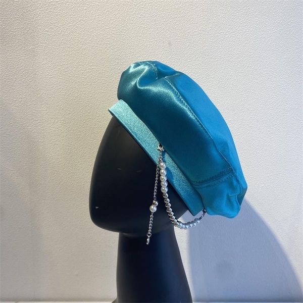 

berets solid cotton women beret chain octagonal cap hats stylish artist painter sboy caps outdoor boinas present, Blue;gray