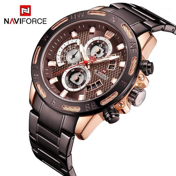 

men quartz watch stainless steel band fashion multifunction glowing wristwatch 3atm water resistance design gift for wristwatches, Slivery;brown