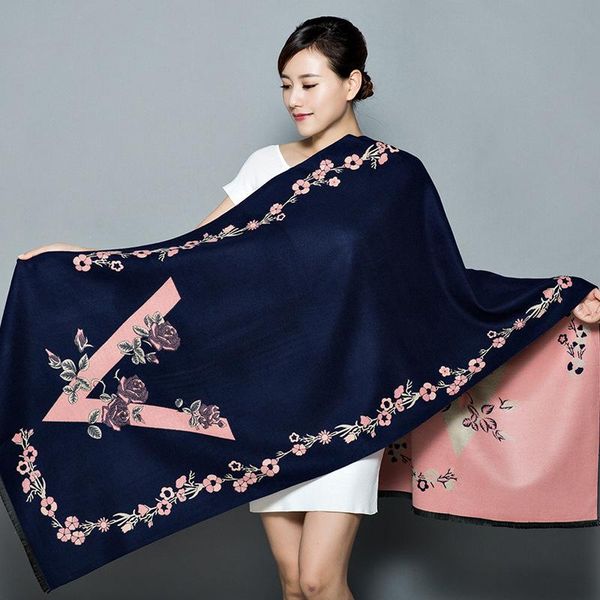 

scarves echarpe ladies autumn winter korean style thickened long scarf imitation cashmere jacquard blanket dual-use all-match cloak, Blue;gray