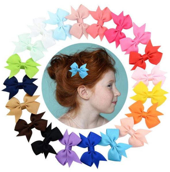 

5.5cm kids barrettes baby hair bows barrettes girls boutique bow hair clip grosgrain ribbon 20colors bowknot hair clips gga2328, Slivery;white