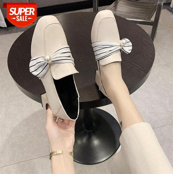 

high heels women's thick-heeled grandma shoes, retro square toe pearl black one-step pumps #yb0i