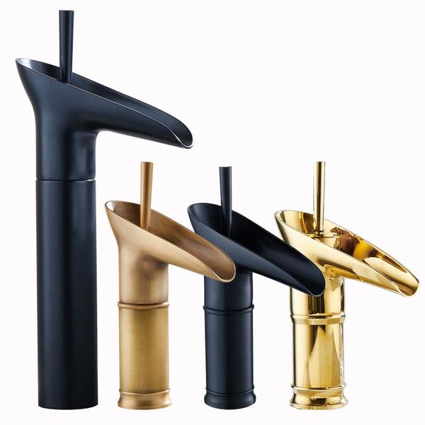 

bathroom sink faucets solid brass basin faucet cold water european art waterfall black gold retro antique vessel