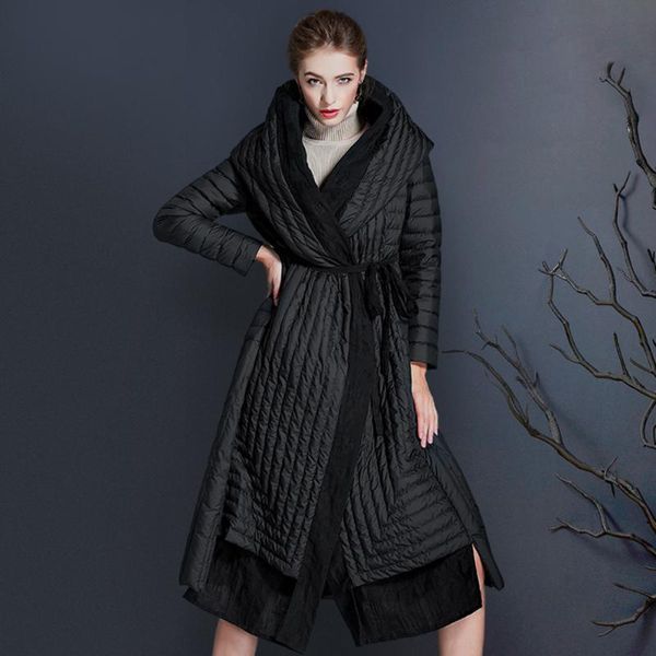 

women's down & parkas 95% white duck coats for women 2021 over-knee length high waist hooded loose jackets female fashion winter overco, Black