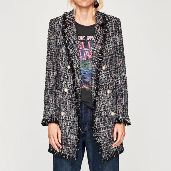 

women's jackets xuxi women autumn winter 2021 leisure rough lace coat fashion long sleeve double breasted loose e1930, Black;brown