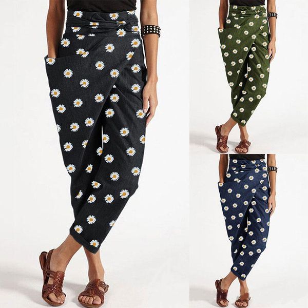 

women's pants & capris fashion women small daisies wide leg sweat oversized bloomers streetwear high waisted trousers, Black;white
